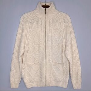 Carraig Donn Merino Wool Zip Sweater-Cream/Ivory-Womens S-Hand Knit-Ireland-Cozy